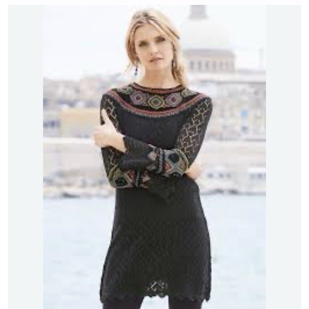 Peruvian Connection Crochet Tunic Dress Black Mutant Pima Cotton Sheer